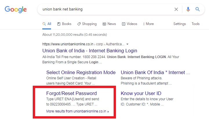 Forgot, Reset Password - यूनियन बैंक ऑफ़ इंडिया