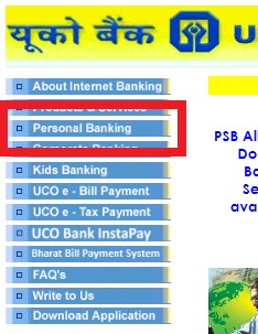 uco bank personal banking login