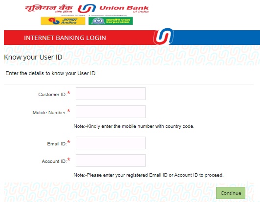 union bank of India internet banking Forgot user id in hindi