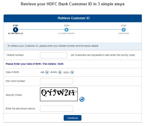 HDFC internet banking की Customer ID कैसे रिसेट करें