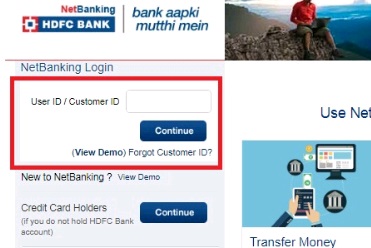 HDFC net banking customer ID