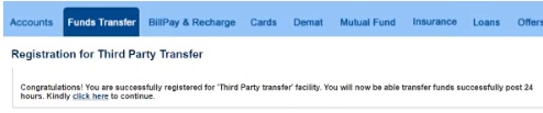 hdfc net banking registration for third party transfer