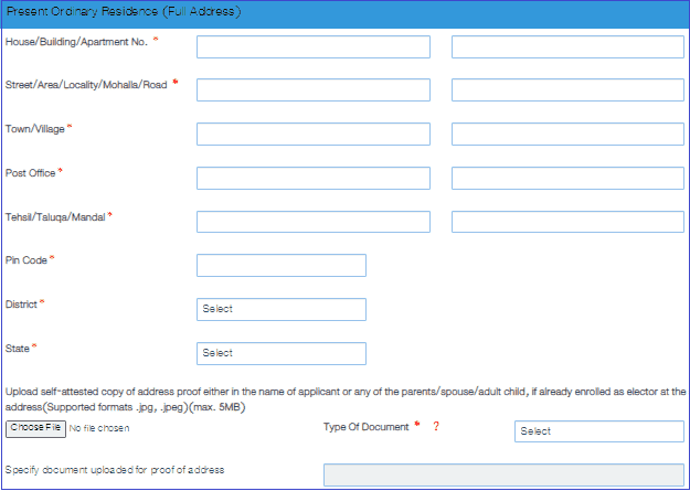 वोटर रजिस्ट्रेशन के लिए एड्रेस एंटर करें - voter card registration